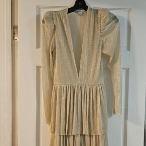 Sabina MusáyevCarry Tiered Belted Metallic Dress